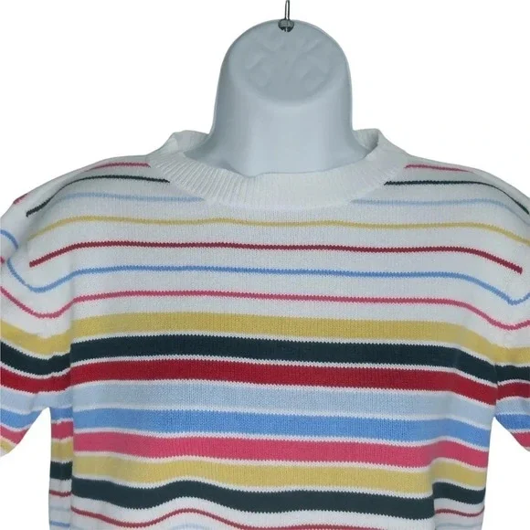 Striped Knit Top, Short  Sleeves, Colorful, L - Picture 2 of 5